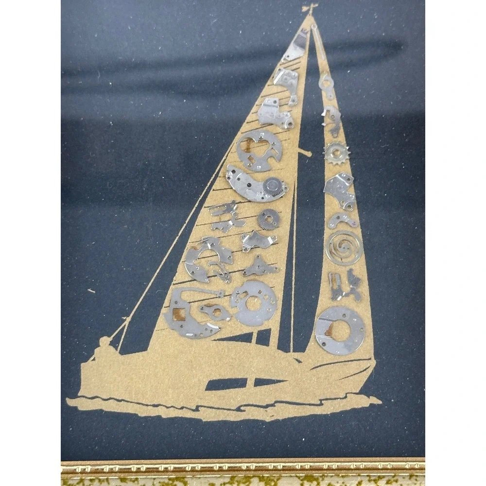 Vintage Steampunk Sailboat‎ Art Watch Parts Nautical Framed 7x6